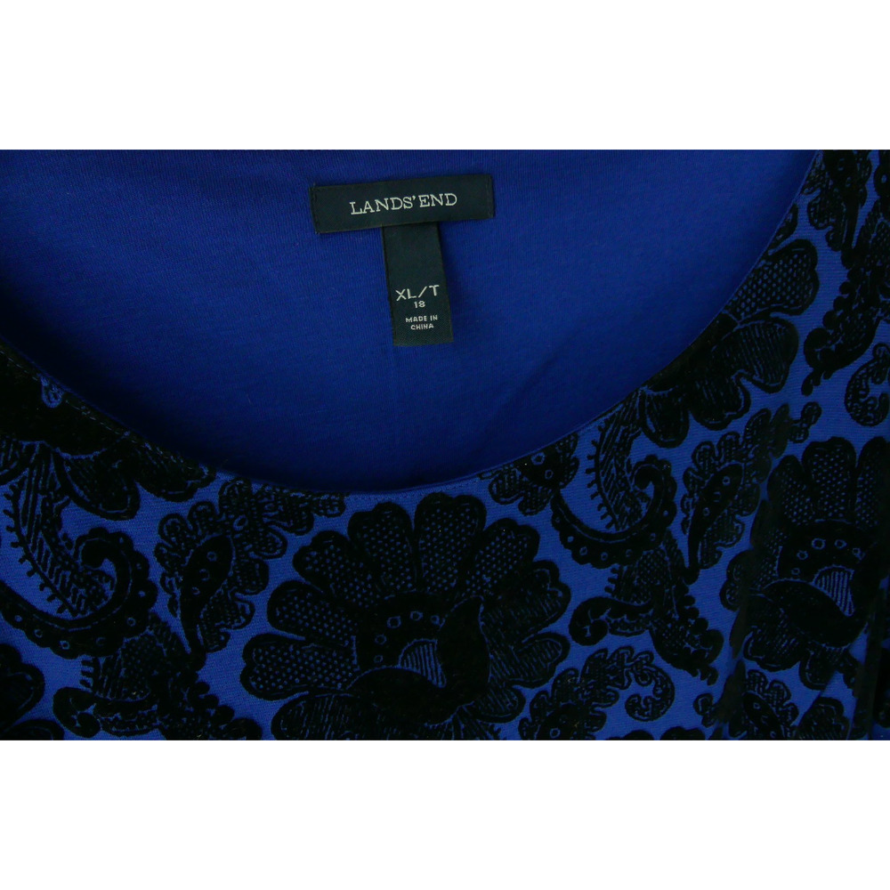 Lands' End Woven‎ Velvet Floral Dress 18 Burnout Blue XL Whimsigoth Fairy Grunge - Picture 5 of 9